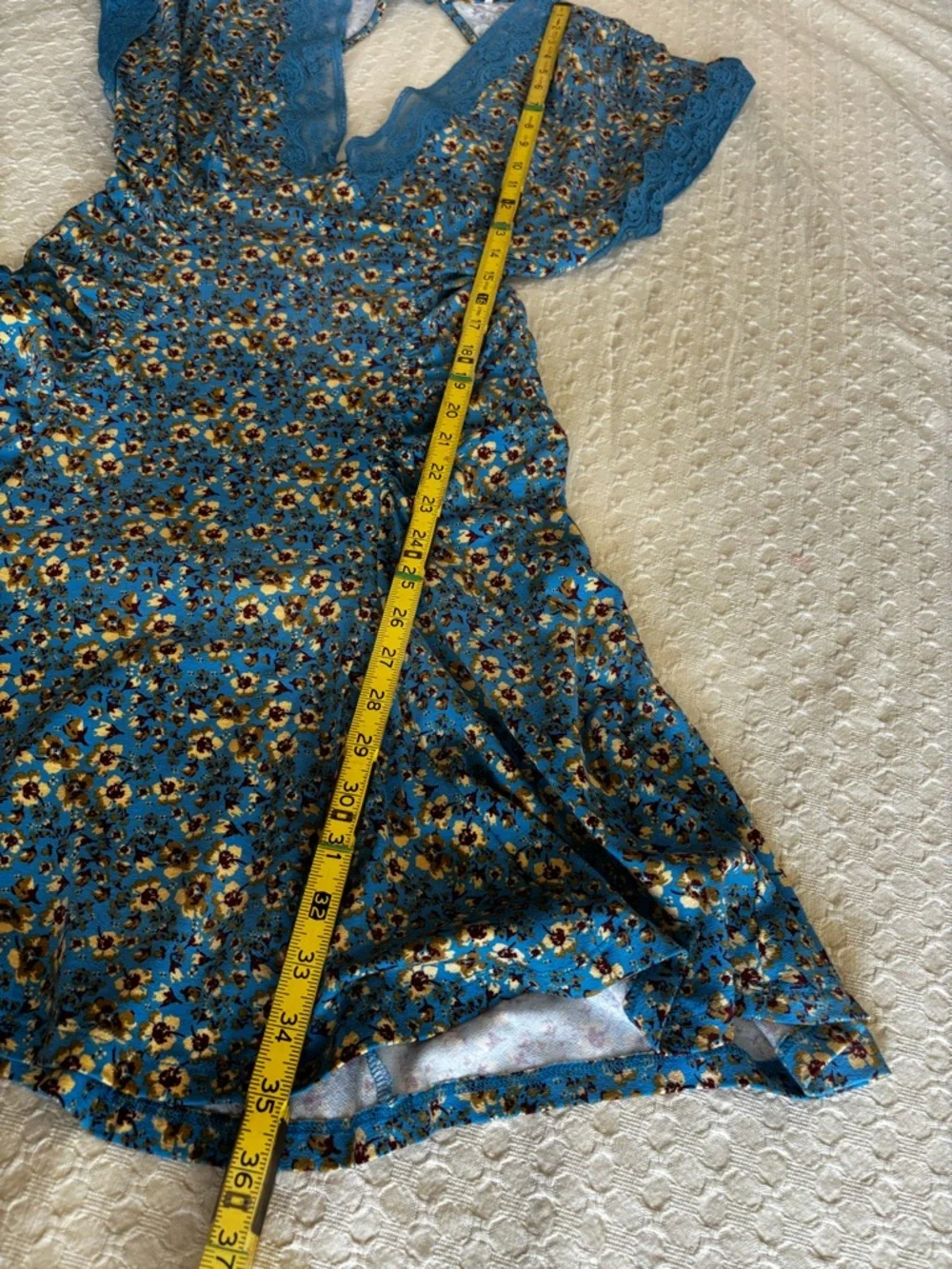 Free People Blue Floral Lace-Trim Open-Back Mini Dress - Picture 6 of 12